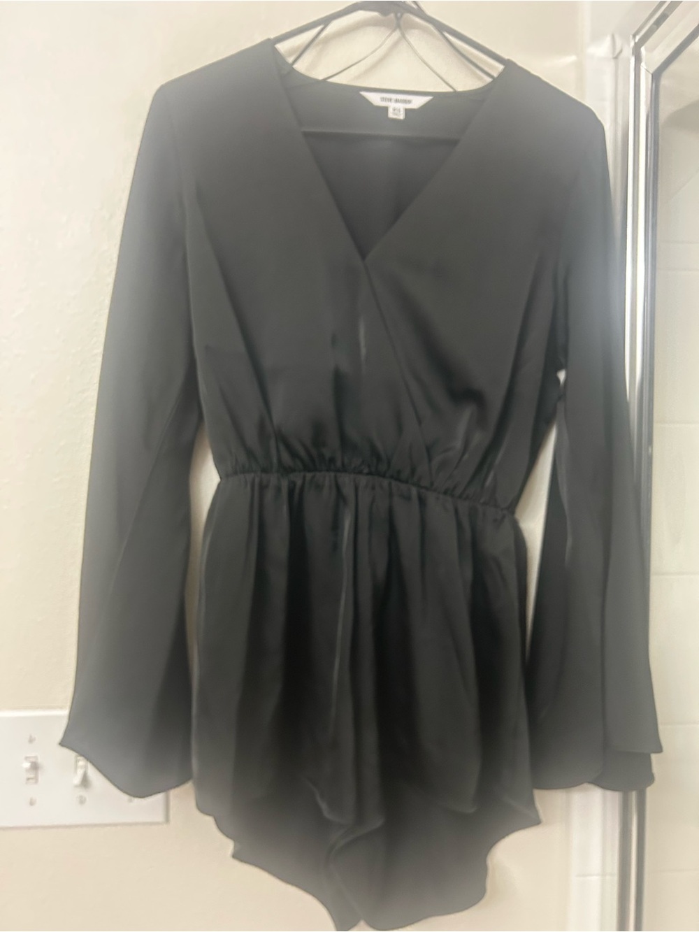 Steve Madden Black Long-Sleeve V-Neck Bodysuit Romper